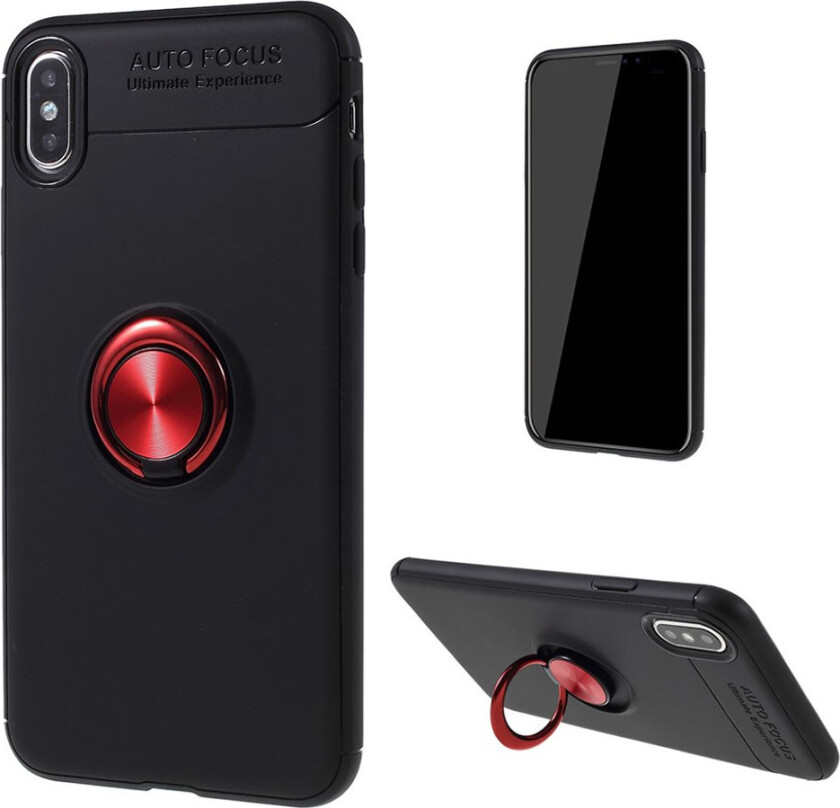 iPhone Xs Max beskyttelses deksel av TPU med finger ring - svart og rød