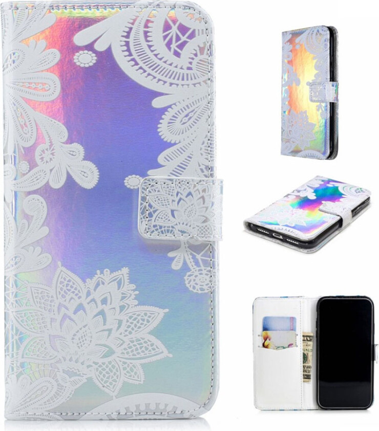 iPhone Xs Max beskyttelses deksel av syntetisk skinn med hevet laser print - lace blomst