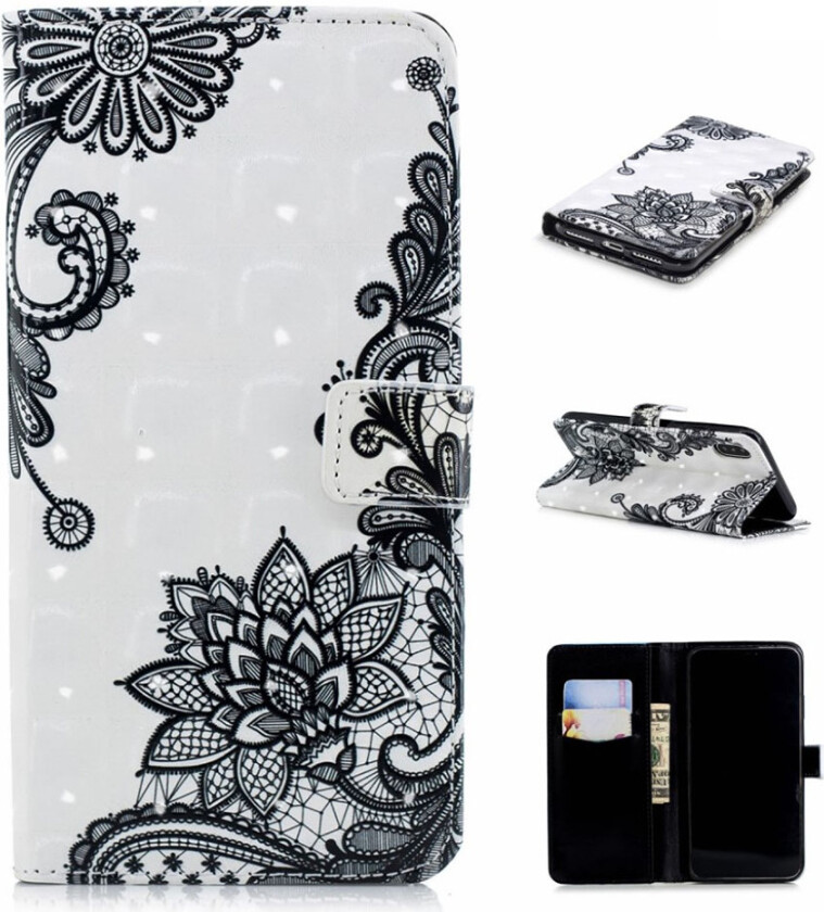 iPhone Xs Max beskyttelses deksel av syntetisk skinn med printet mønster og lyse flekker dekor - fjær