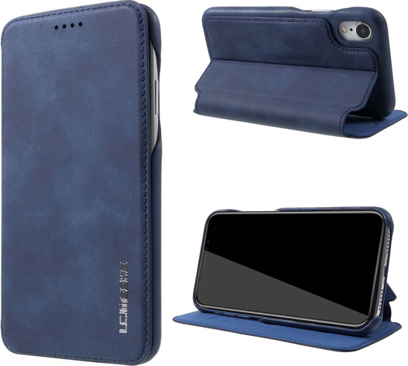 LC IMEEKE iPhone Xr beskyttelses deksel av syntetisk skinn med retro stil - blå