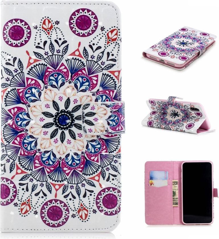 iPhone Xr beskyttelses deksel av syntetisk skinn med printet mønster og lyse flekker dekor - unik blomst