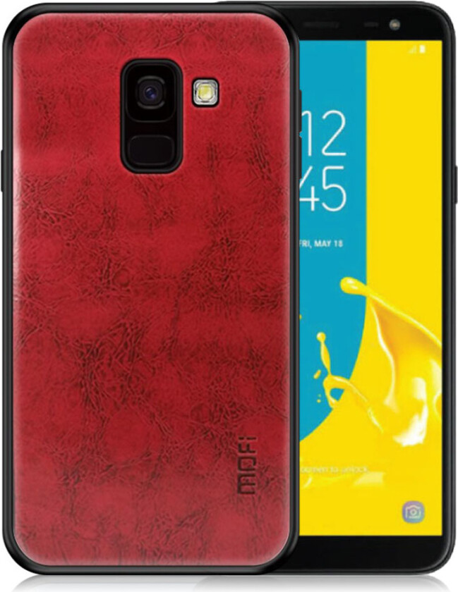 MOFI Samsung Galaxy J6 beskyttelses deksel av plastikk dekt i syntetisk skinn - rød