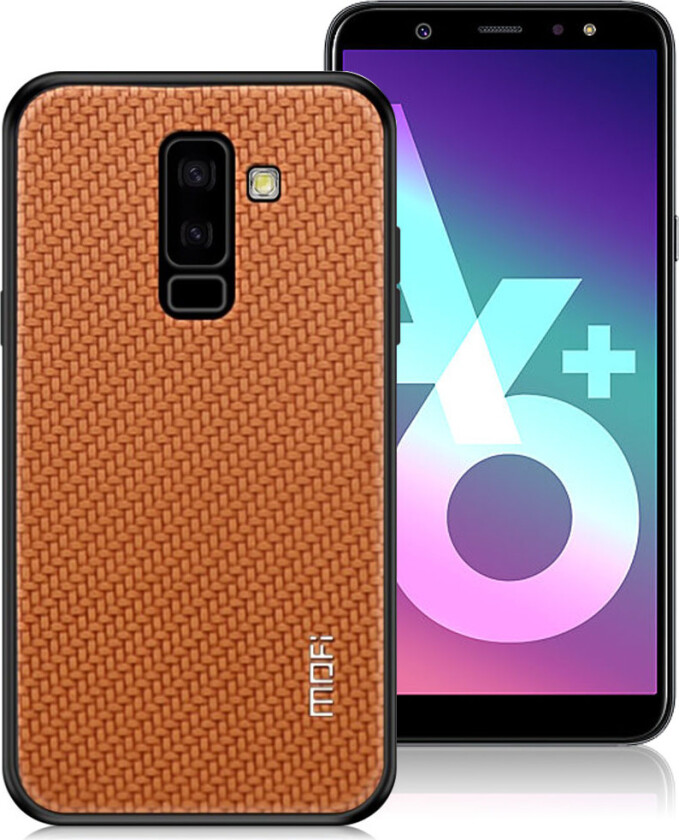 MOFI Samsung Galaxy A6 Plus beskyttelses deksel av hybrid materiale med flettet tekstur - brun