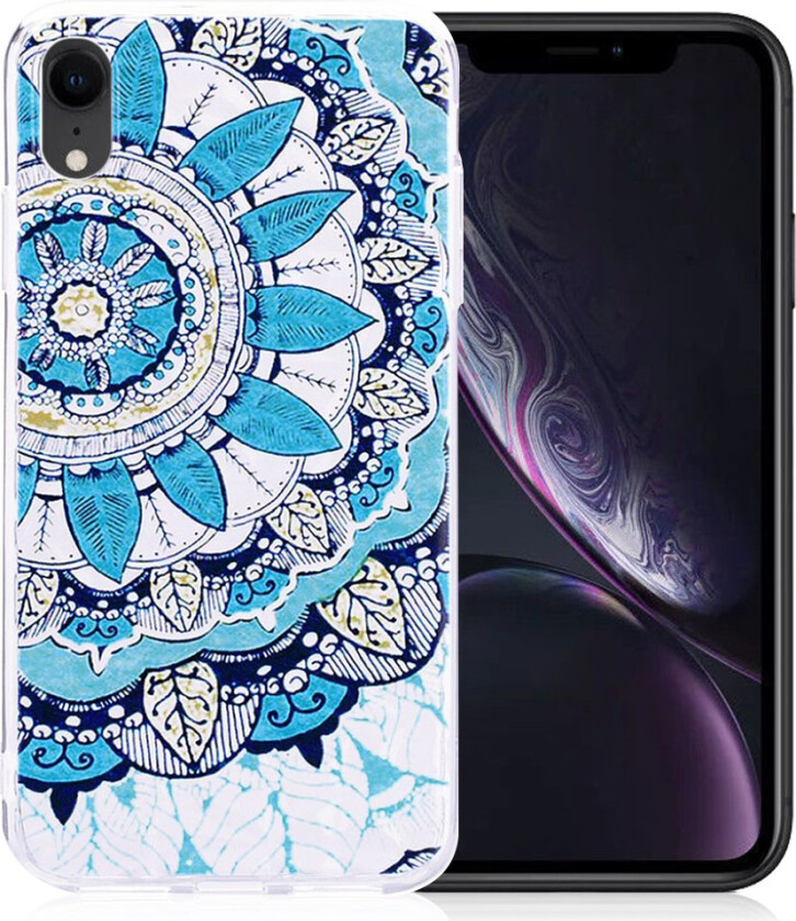 iPhone Xr beskyttelses deksel av TPU med 3D diamant tekstur og printet mønster - unik blomst
