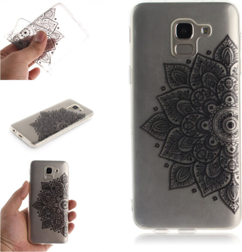 Galaxy J6 beskyttelses deksel av TPU med IMD printet mønster - svart halv blomst