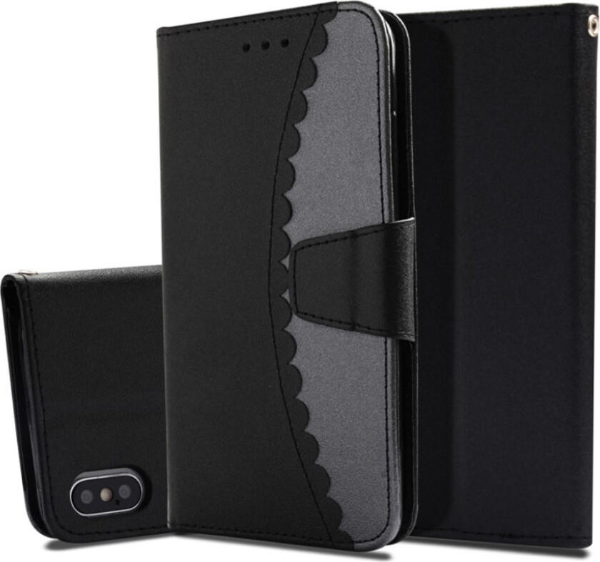 iPhone Xs Max beskyttelses deksel av syntetisk skinn med 2 fargers design - svart og grå