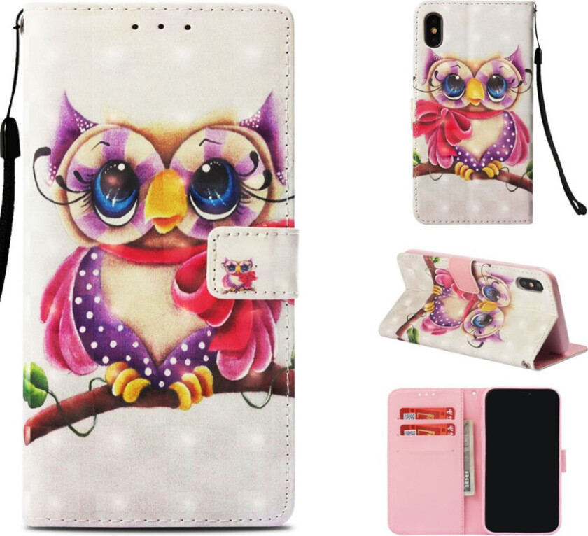 iPhone Xs Max beskyttelses deksel av syntetisk skinn med printet mønster - ugle mønster