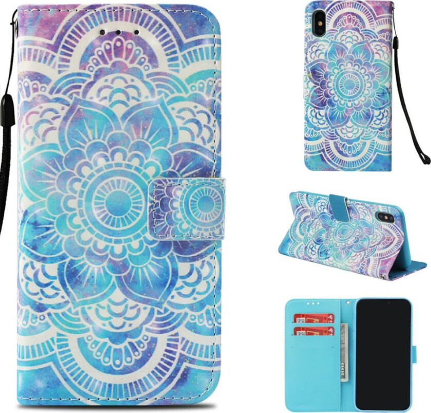 iPhone Xs Max beskyttelses deksel av syntetisk skinn med printet mønster og lyse flekker dekor - frisk blomst