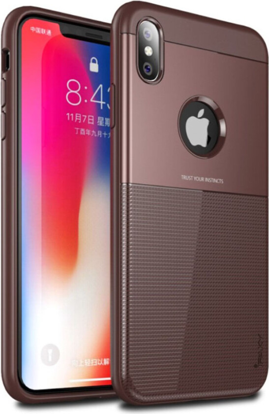 IPAKY iPhone Xs Max beskyttelses deksel av hybrid materiale med gitter tekstur - kaffe