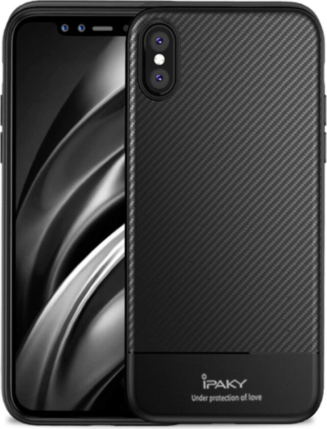 IPAKY iPhone Xs Max beskyttelses deksel av TPU med karbon fiber tekstur - svart