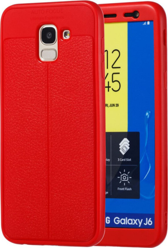 Galaxy J6 beskyttelses deksel av TPU med litchi tekstur - rød