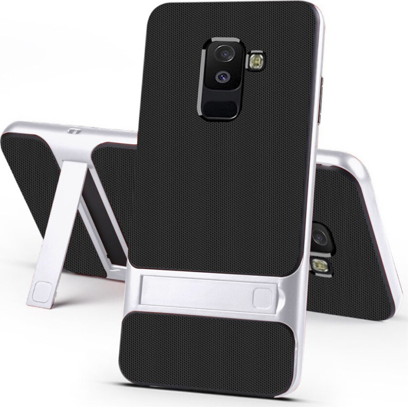 ELEGANCE Samsung Galaxy A6 Plus beskyttelses deksel av hybrid materiale med gitter mønster - sølv