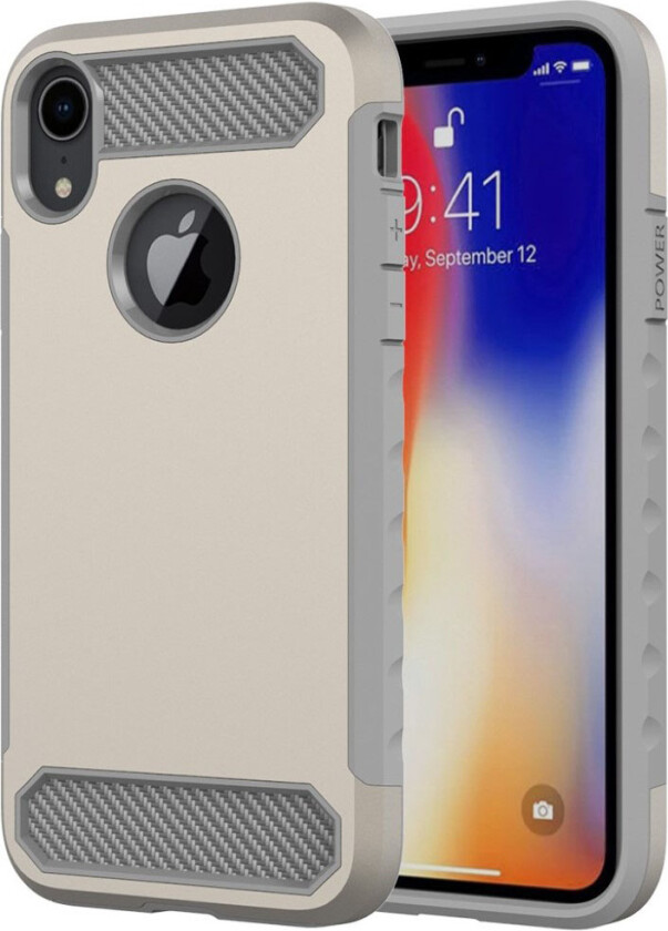 iPhone 9 Plus beskyttelses deksel av hybrid materiale med karbon fiber tekstur - gull