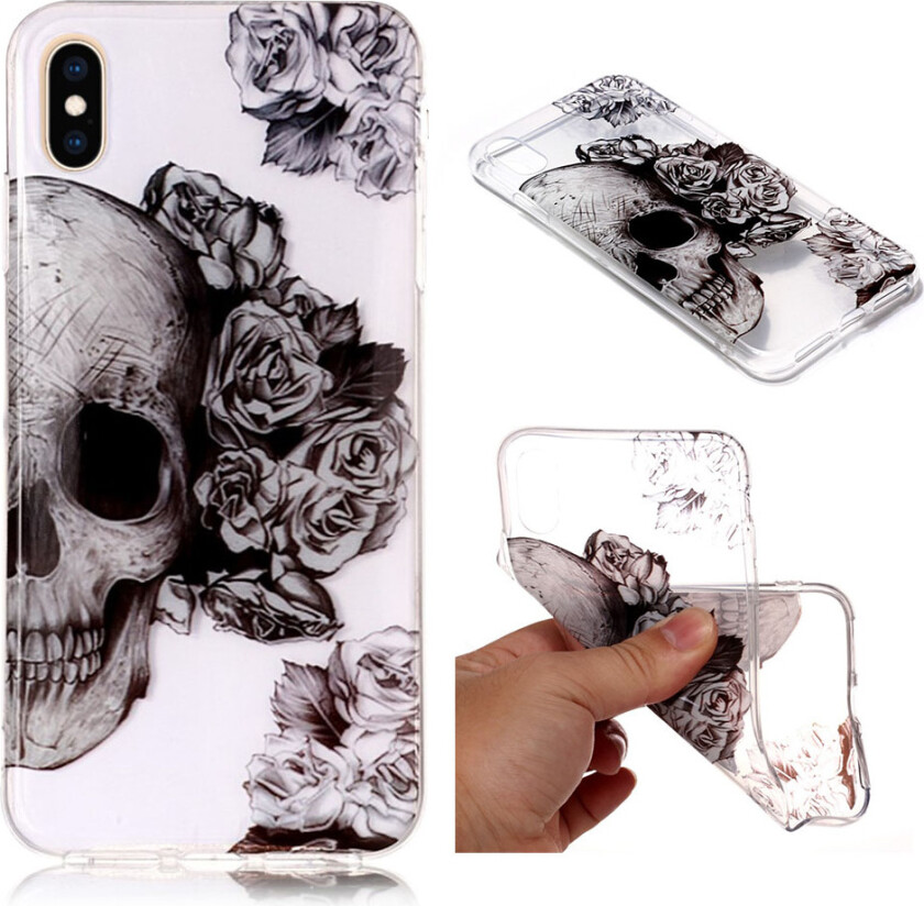 iPhone 9 Plus beskyttelses deksel av TPU med IMD Printet mønster som er selvlysende - rose hodeskalle