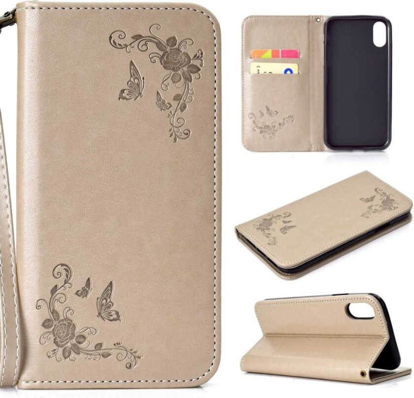 iPhone 9 Plus beskyttelses deksel av syntetisk skinn med blomster avtrykk - grå