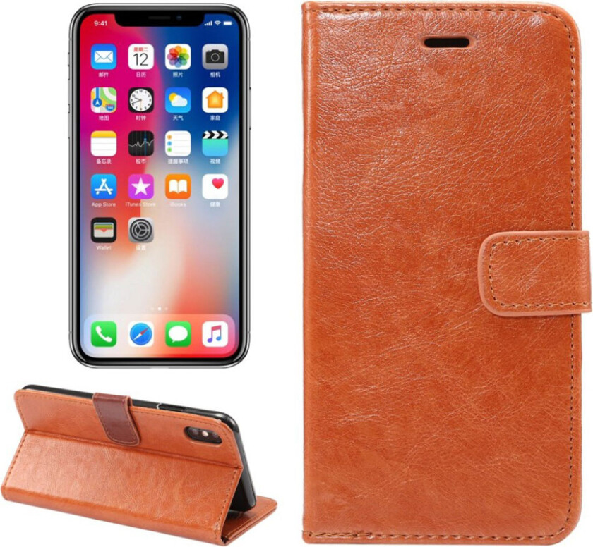 iPhone 9 Plus beskyttelses deksel av syntetisk skinn med vill hest tekstur - brun