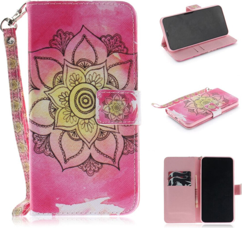 iPhone 9 Plus beskyttelses deksel av syntetisk skinn med printet mønster - henna lotus