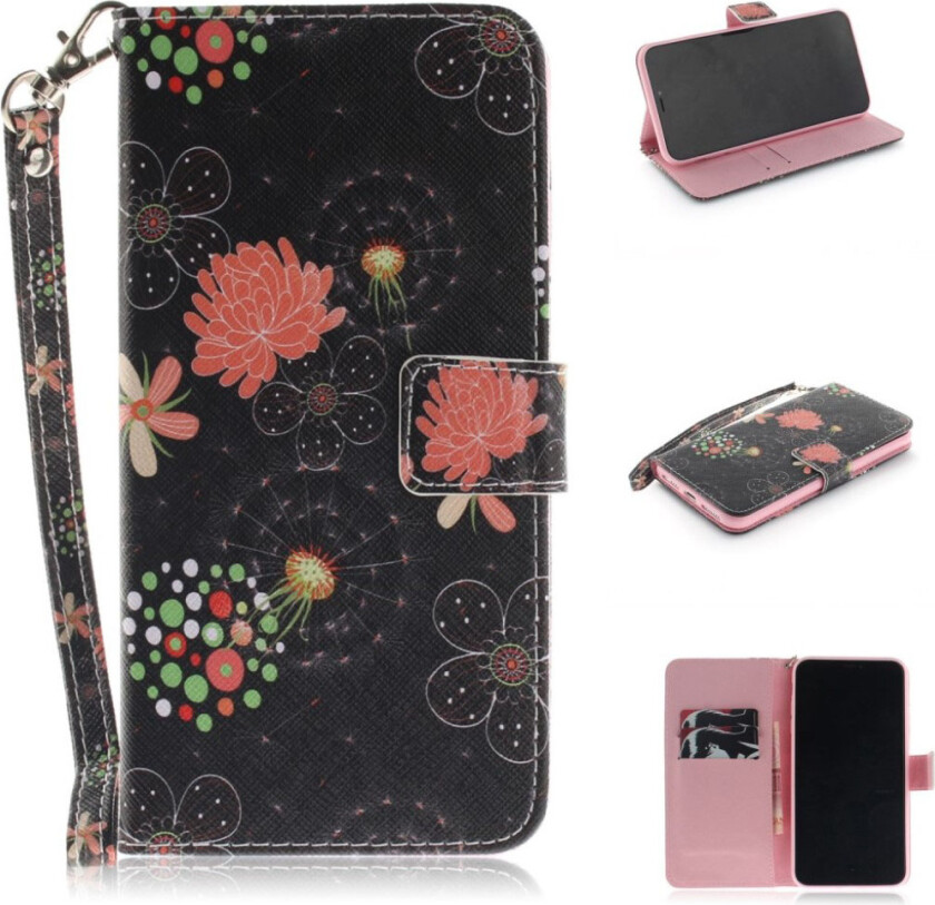 iPhone 9 Plus beskyttelses deksel av syntetisk skinn med printet mønster - livlige blomster