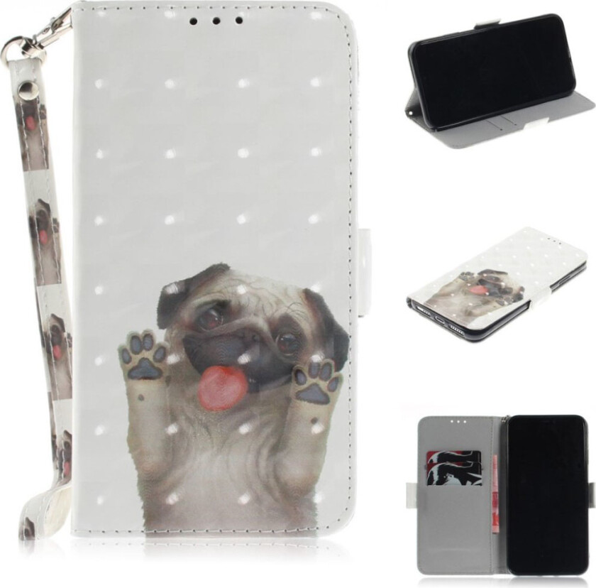 iPhone 9 Plus beskyttelses deksel av syntetisk skinn med printet mønster og lyse flekker dekor - hund vifter med potene