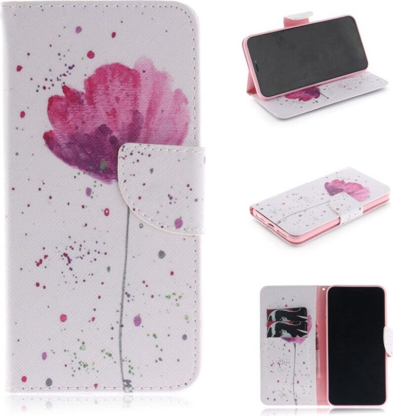 iPhone 9 Plus beskyttelses deksel av syntetisk skinn med printet mønster - pene blomster