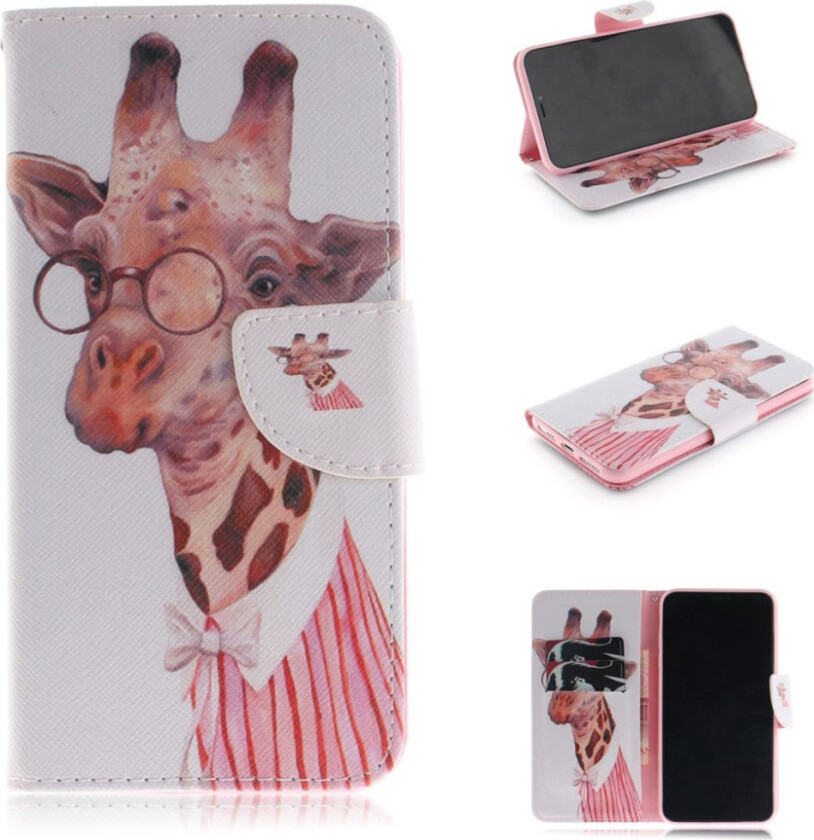 iPhone 9 Plus beskyttelses deksel av syntetisk skinn med printet mønster - sjiraff