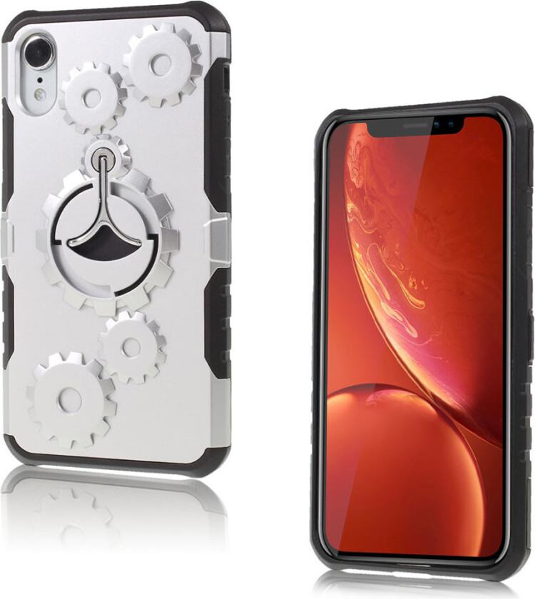 iPhone 9 beskyttelses deksel av hybrid materiale med mekanisk mønster - sølv