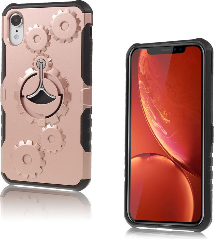 iPhone 9 beskyttelses deksel av hybrid materiale med mekanisk mønster - rose gull