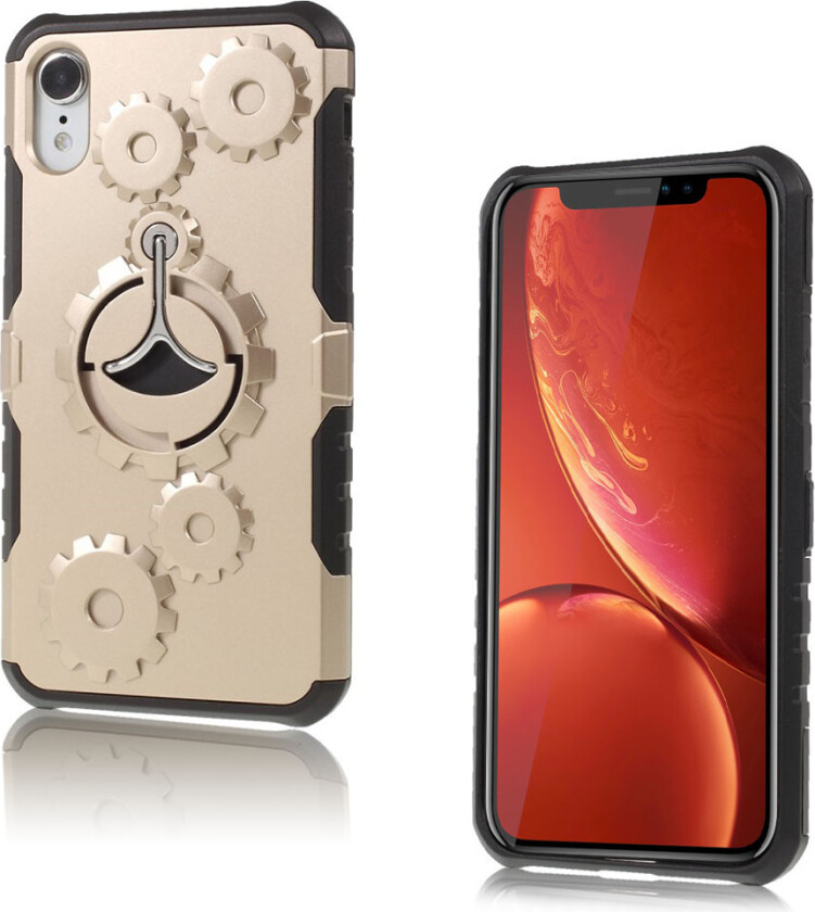 iPhone 9 beskyttelses deksel av hybrid materiale med mekanisk mønster - gull