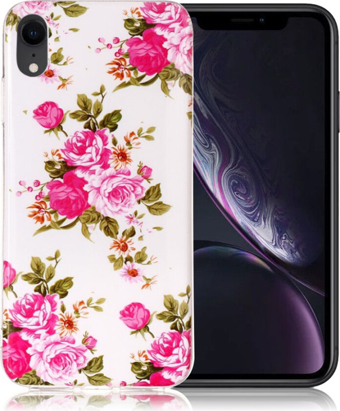 iPhone 9 beskyttelses deksel av TPU med IMD selvlysende printet mønster - blomstrende pioner