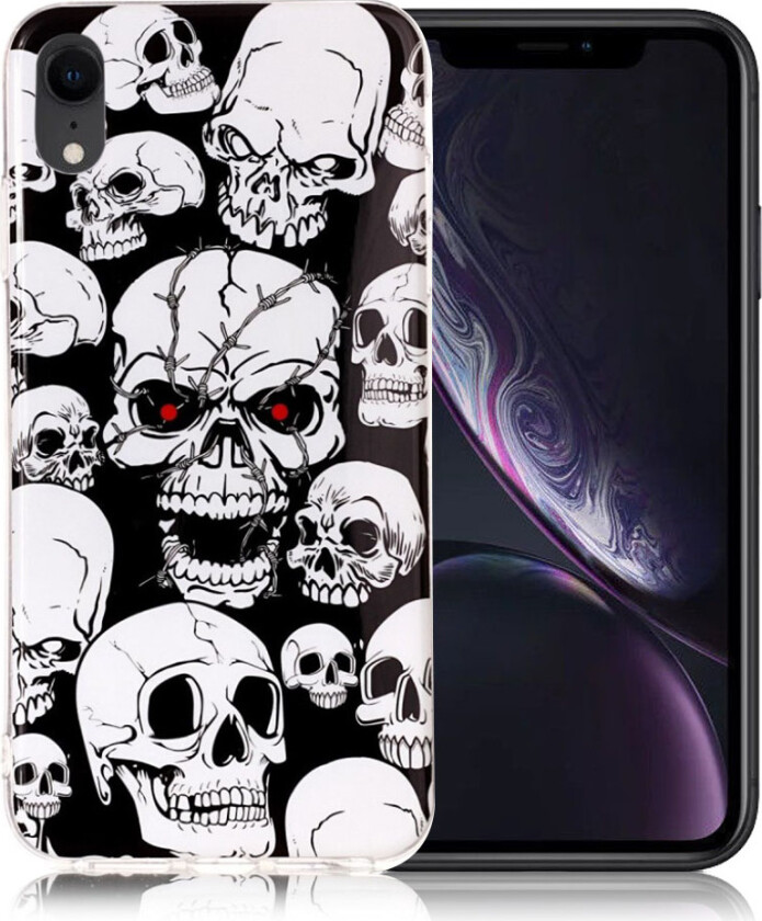 iPhone 9 beskyttelses deksel av TPU med IMD selvlysende printet mønster - hodeskalle mønster