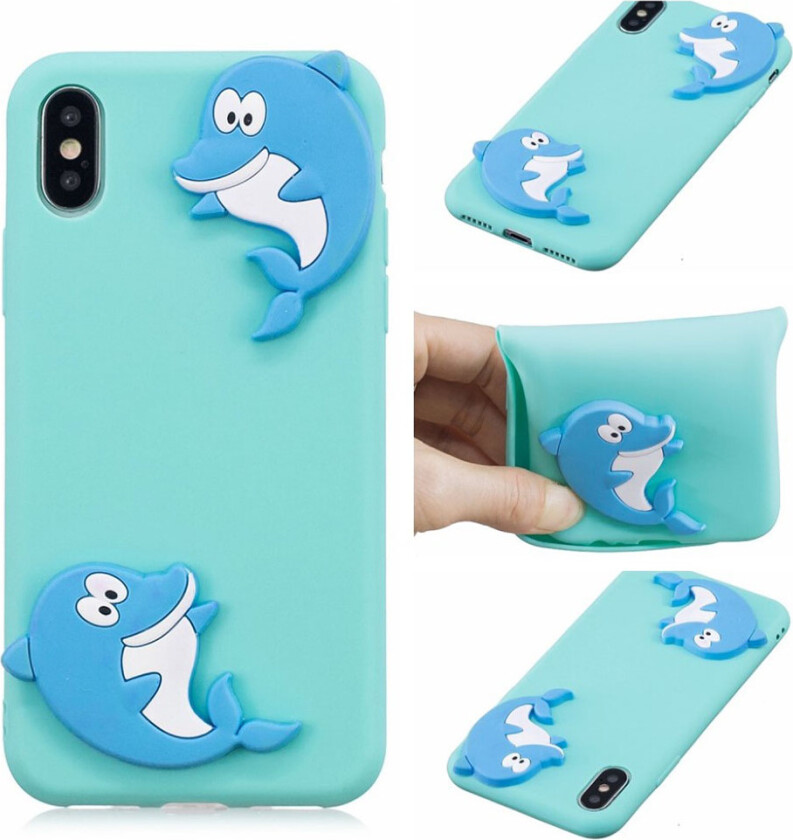 iPhone 9 beskyttelses deksel av TPU med 3D tegneserie mønster - turkis delfin mønster