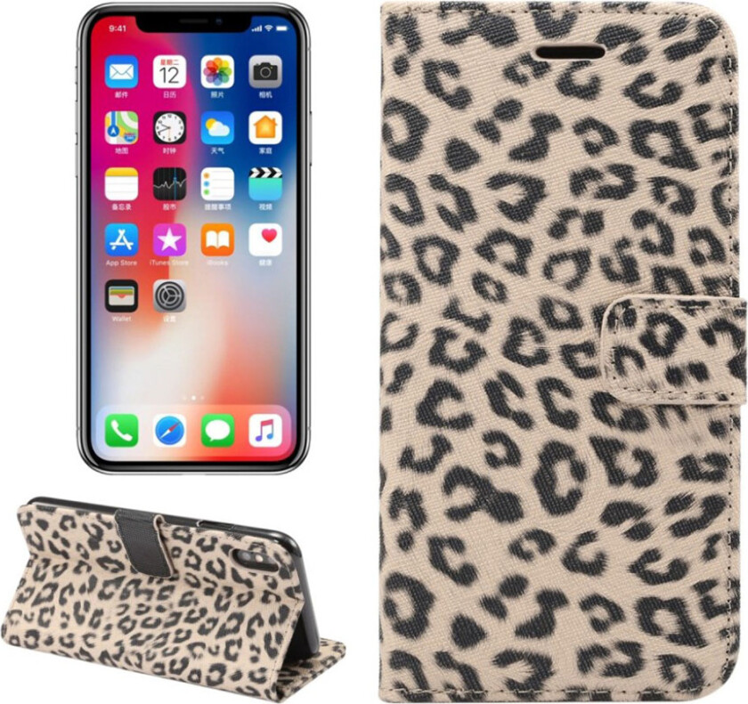 iPhone 9 beskyttelses deksel av syntetisk skinn med leopard mønster - beige
