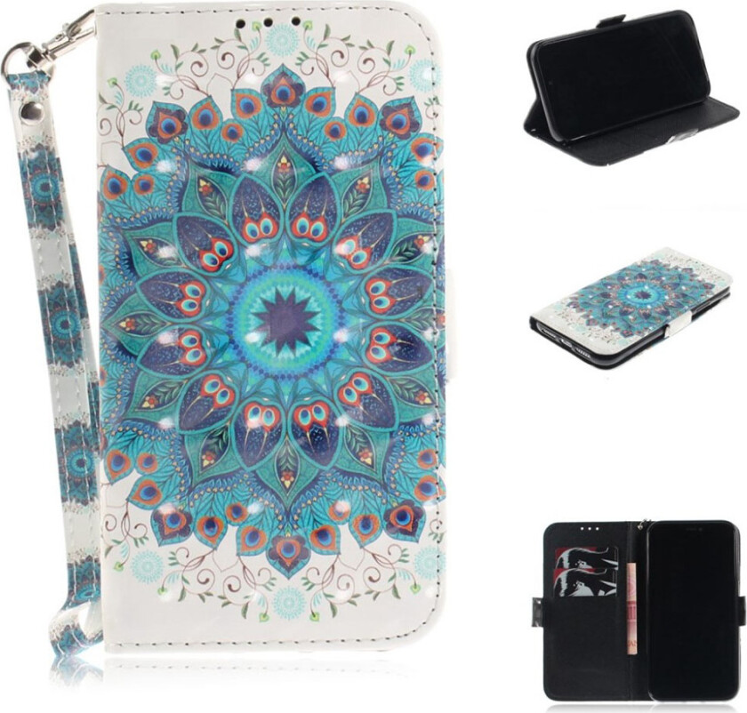 iPhone 9 beskyttelses deksel av syntetisk skinn med printet mønster - mandala