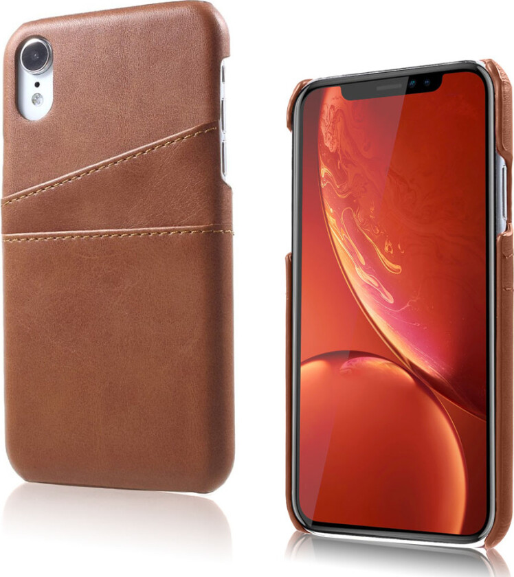 iPhone 9 beskyttelses deksel av plastikk dekt i syntetisk skinn - kaffe