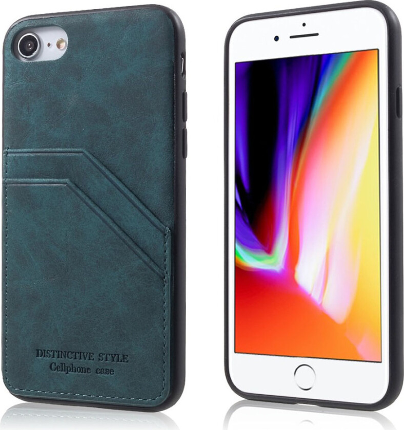 iPhone 7 og 8 beskyttelses deksel av TPU dekt i syntetisk skinn med retro stil - blå