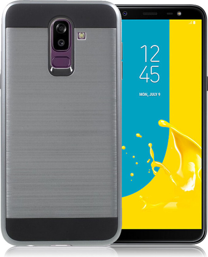 Galaxy J8 beskyttelses deksel av hybrid materiale med børstet tekstur - grå