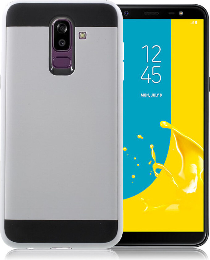 Galaxy J8 beskyttelses deksel av hybrid materiale med børstet tekstur - hvit