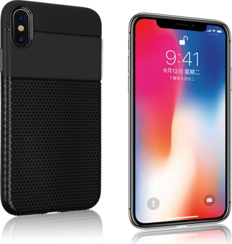 iPhone 9 Plus beskyttelses deksel av myk TPU med kornet tekstur - svart