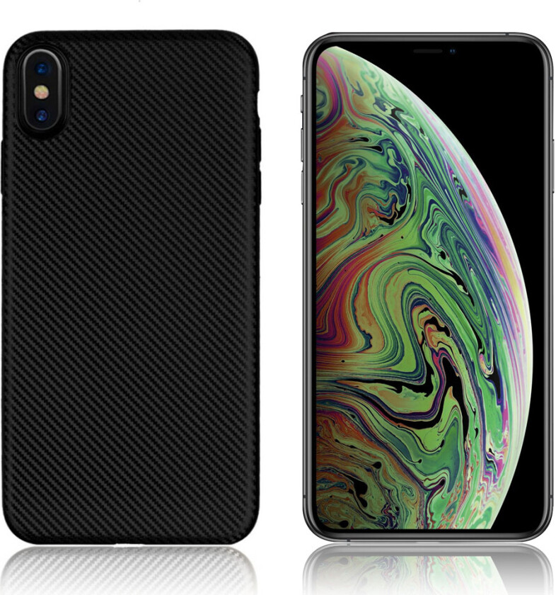 iPhone 9 Plus beskyttelses deksel av silikon og plastikk med karbon fiber tekstur - svart