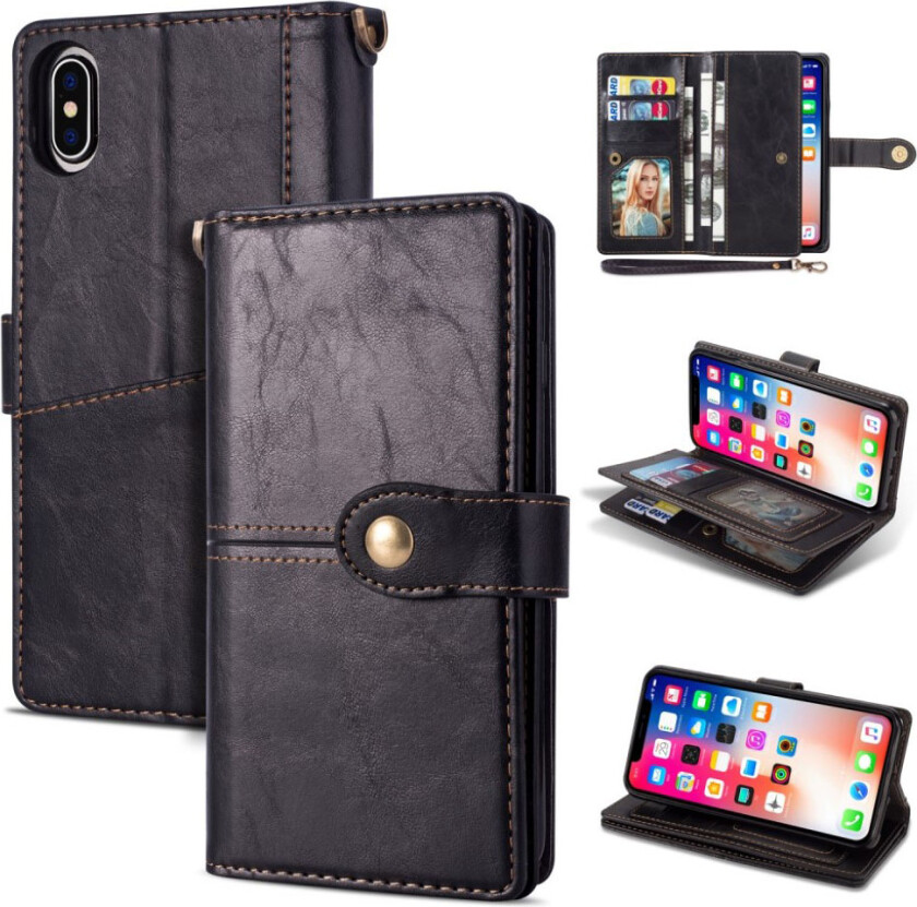 iPhone 9 Plus beskyttelses deksel av syntetisk skinn med retro stil - svart