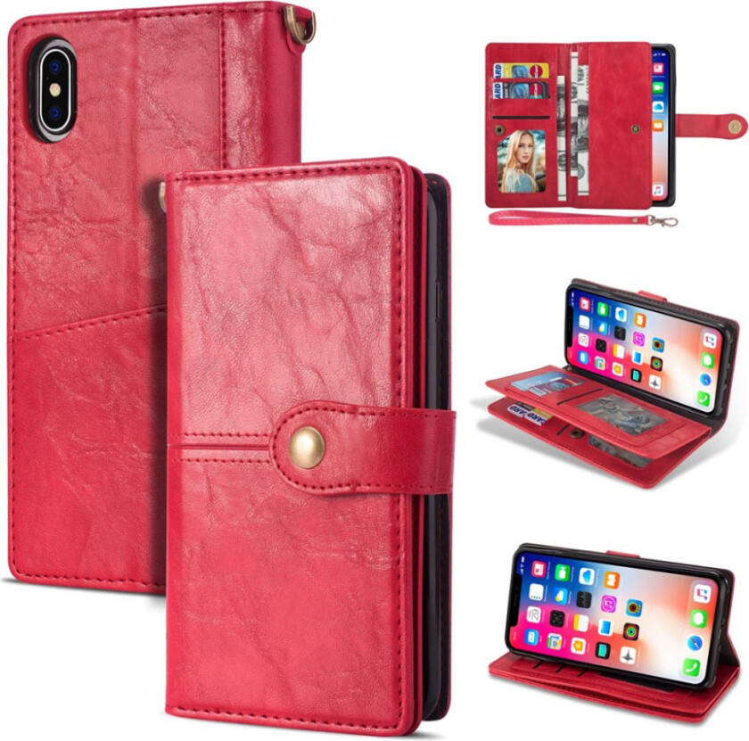 iPhone 9 Plus beskyttelses deksel av syntetisk skinn med retro stil - rød