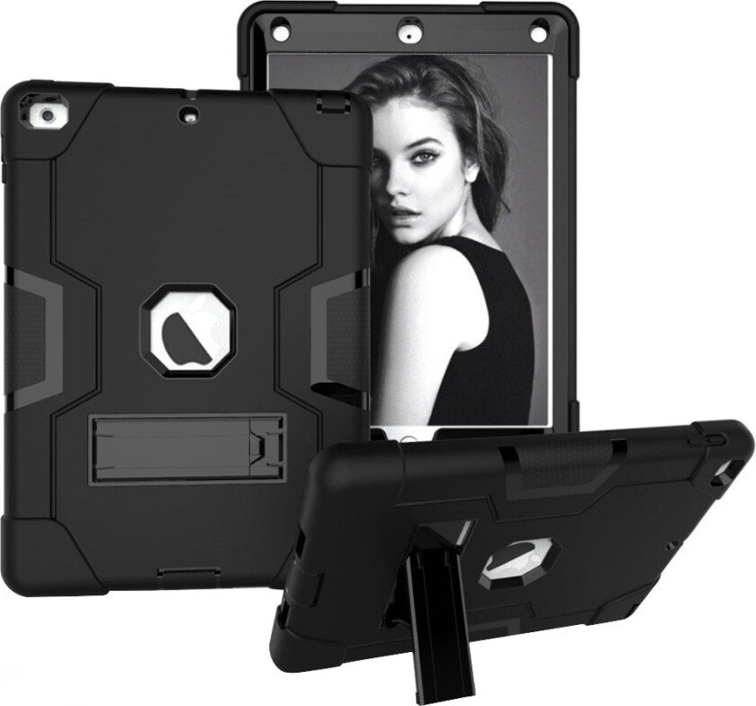 iPad beskyttelses deksel av plastikk og silikon med 2 fargers design - helsvart