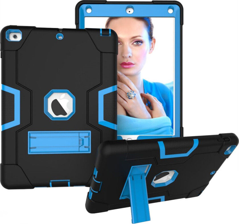 iPad beskyttelses deksel av plastikk og silikon med 2 fargers design - svart og baby blå