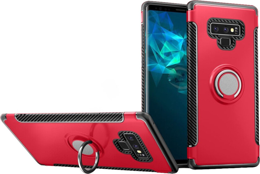 Galaxy Note9 beskyttelses deksel av hybrid materiale med karbon fiber tekstur - rød