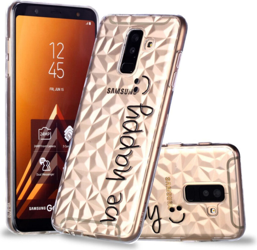 Galaxy A6 Plus beskyttelses deksel av TPU med hevet printet bilde og 3D diamant tekstur - vær glad
