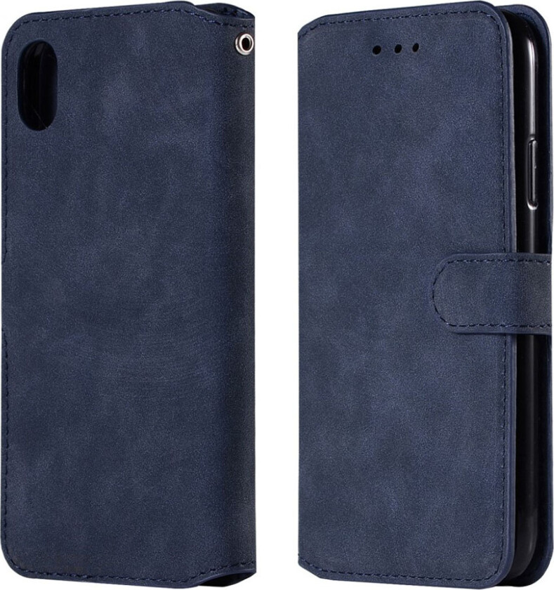 iPhone Xs Max beskyttelses deksel av syntetisk skinn med vintage stil - blå