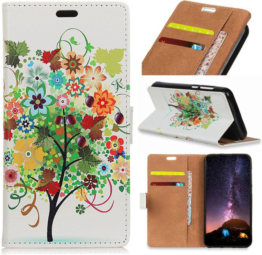 iPhone Xs Max beskyttelses deksel av syntetisk skinn med printet mønster - blomster tre med frukter