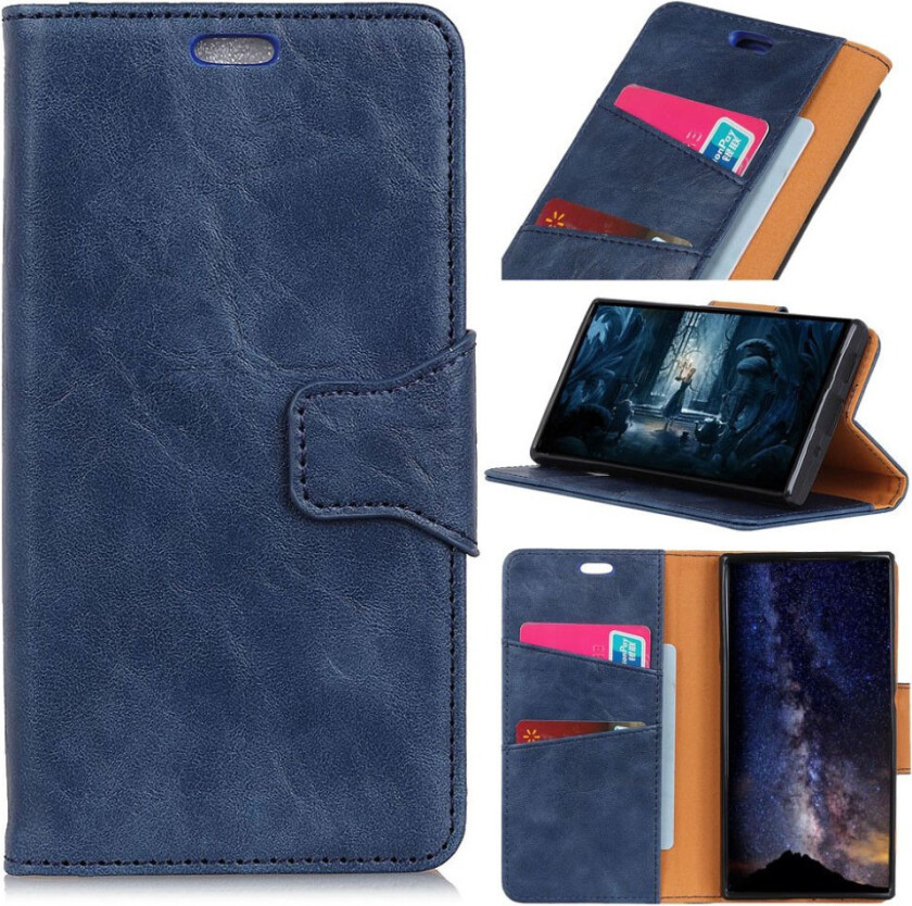 iPhone Xs Max beskyttelses deksel av behandlet kuskinn med vill hest tekstur - blå