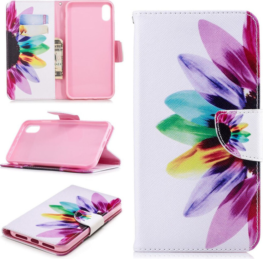 iPhone Xs Max beskyttelses deksel av syntetisk skinn med printet mønster - blad mønster