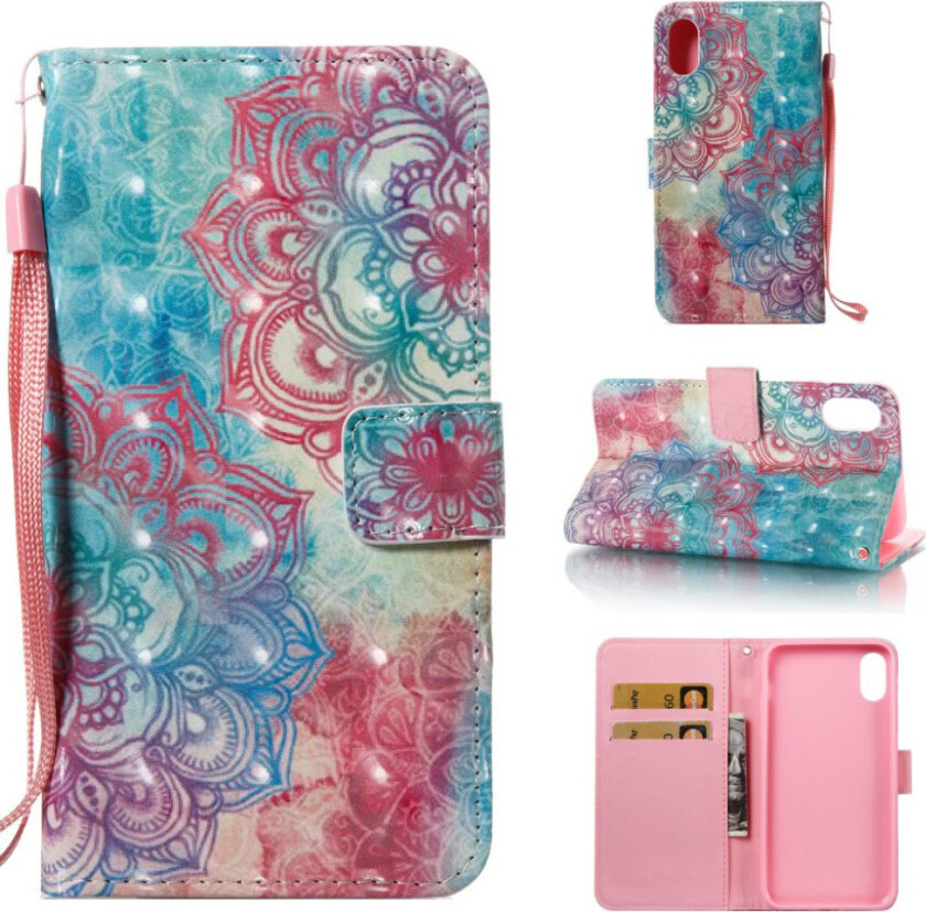 iPhone Xs Max beskyttelses deksel av syntetisk skinn med printet mønster - lotus